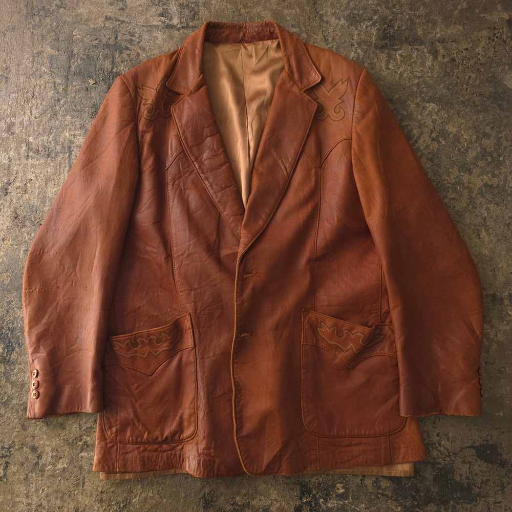 Vintage 1980s Stetson Brown Leather Western Blazer Size L 46 Long Made in USA